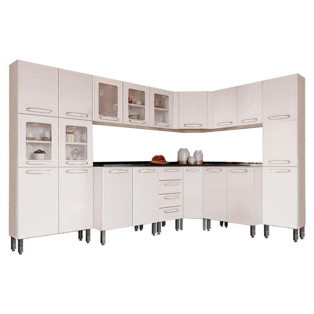 Kit De Cozinha Completa 8 Peças Evidence (3 Armários + 3 Balcões + 2 Paneleiros) C8p22 Branco