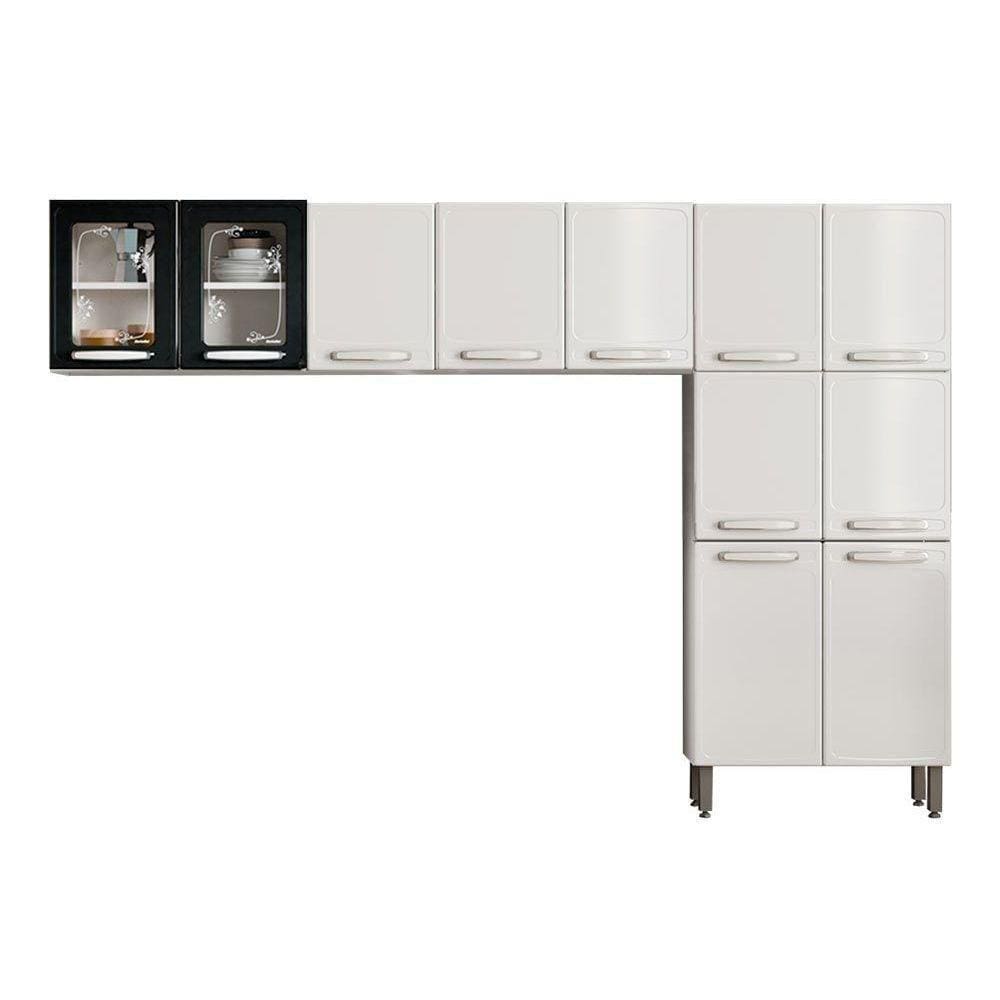 Kit De Cozinha Completa 3 Peças Evidence (2 Armários + 1 Paneleiro) Cpt51 Branco/preto - Bertolini