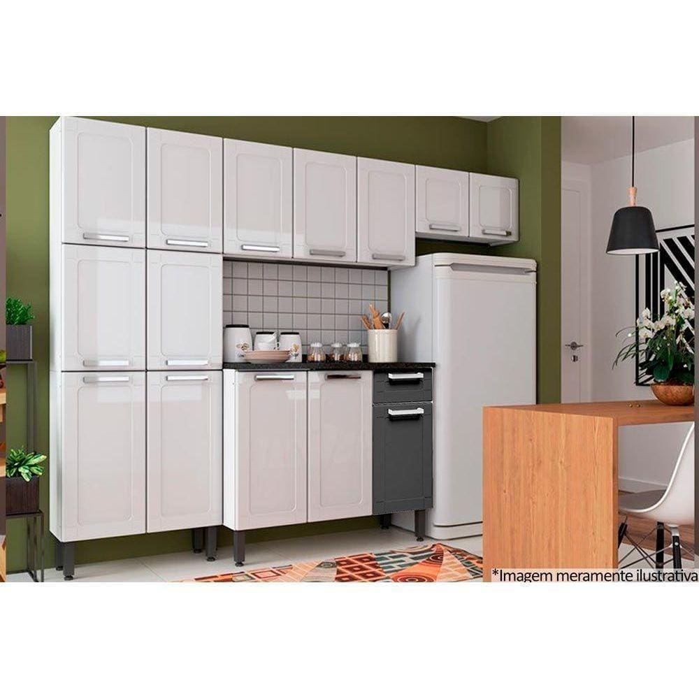 Kit De Cozinha Modulada 4 Peças Múltipla (2 Armários + 1 Balcão + 1 Paneleiro) C4p74 Branco/preto