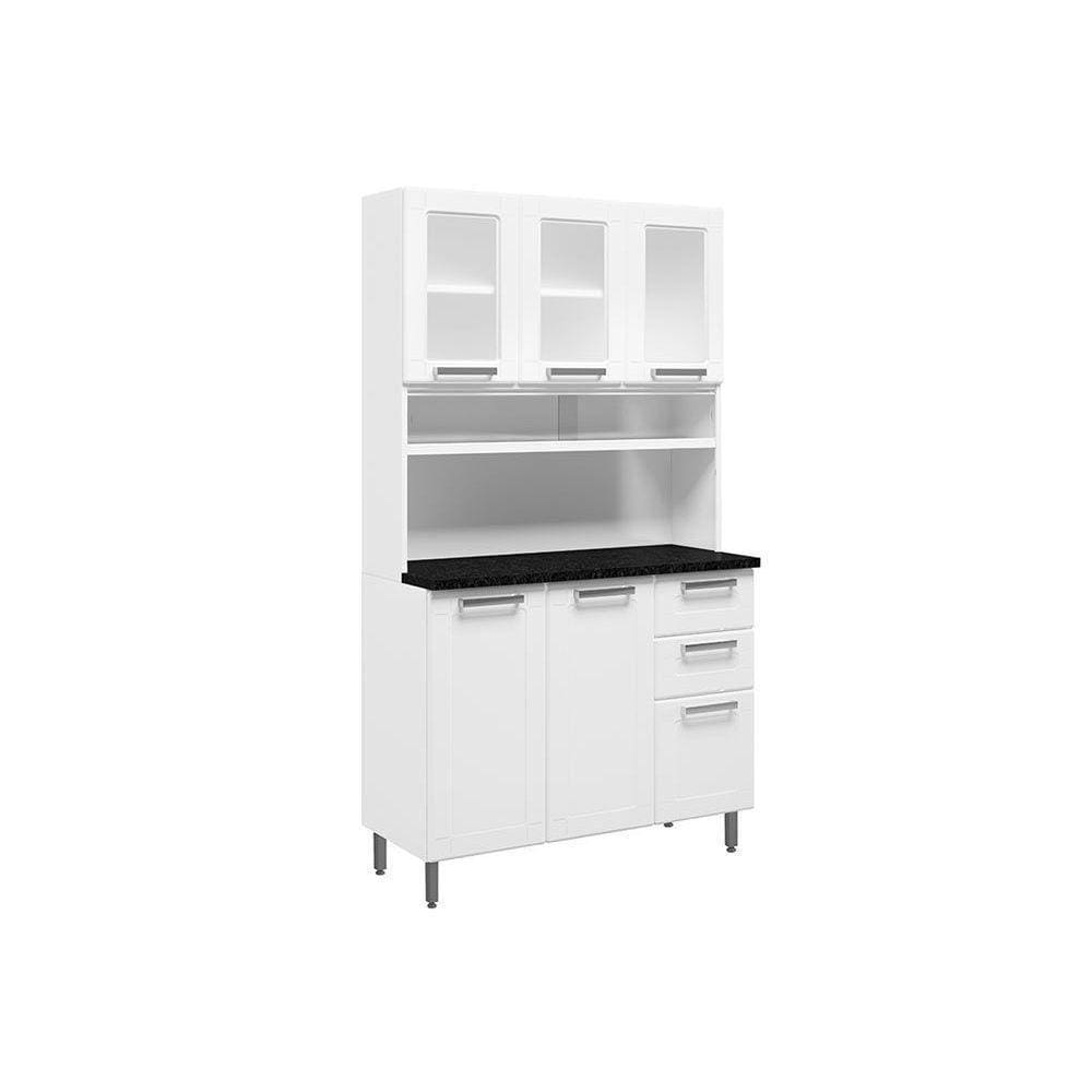 Kit De Cozinha Compacta Múltipla C/ 6 Portas (3 C/ Vidro) E 2 Gavetas 105cm Branco