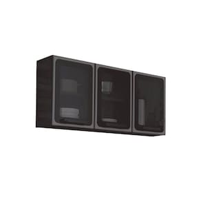 Armário Aéreo Cozinha Modulado Estilo 7009 3 Portas C/ Vidro Cinza/grafite - Bertolini