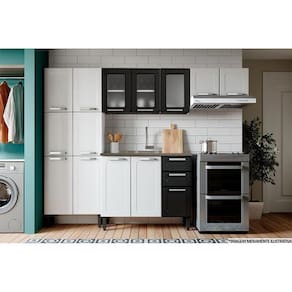 Cozinha Modulada Múltipla 4 Peças (2 Armários + 1 Balcão + 1 Paneleiro) C4p76 Branco/preto