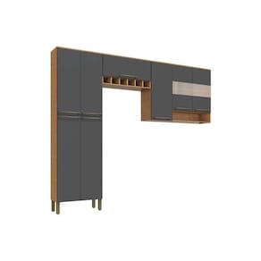 Kit De Cozinha Completa 3Pçs Napoli Prime ( 2 Armários + 1 Paneleiro) Cpt02 Castanho/chumbo