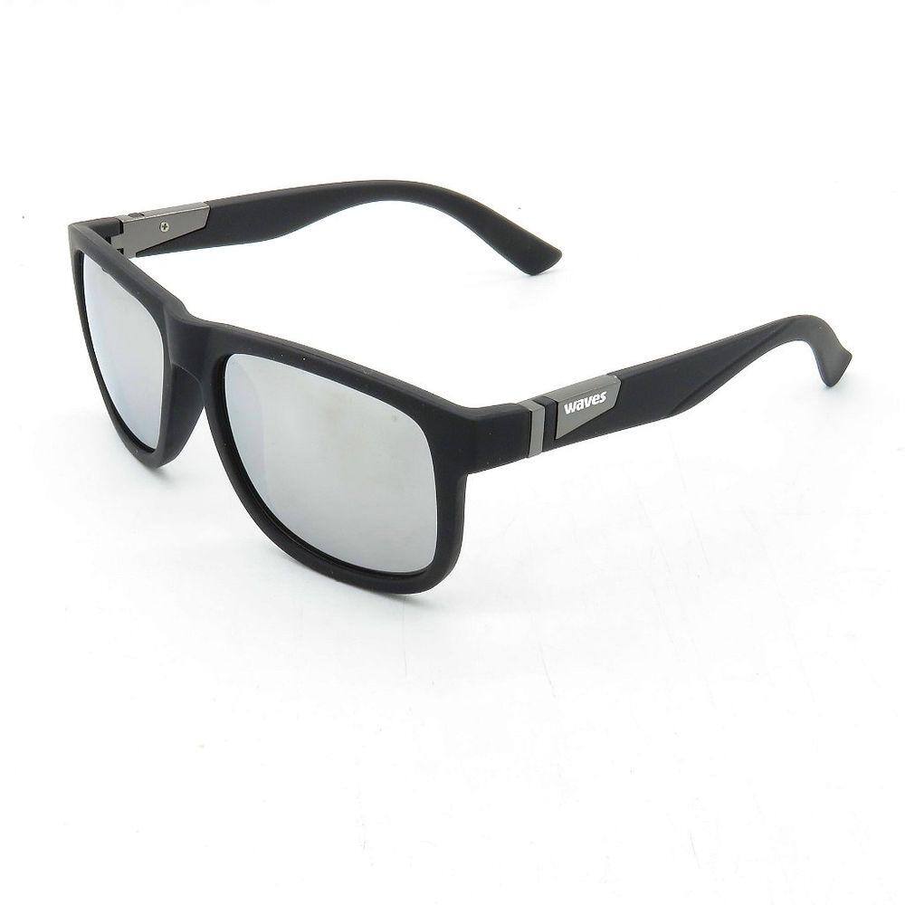 Óculos Solar WAVES Preto com lente Espelhada Prata - BLAEK MIRROR