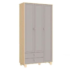 Guarda Roupa Infantil 3 Portas e 2 Gavetas Rope 100% MDF Cor Natural com Cinza - Matic Móveis