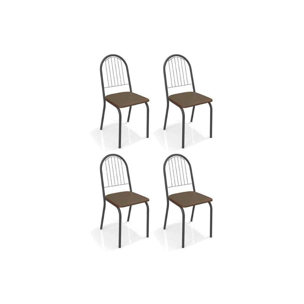 Cadeira Sala De Jantar Noruega 4C077Prf Kit 4 Un Preto Fosco/Courano Marrom - Kappesberg