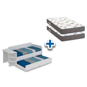 Colchão Solteiro D33 Ortobom (2Un) + Sofá Cama Helena C/ Auxiliar Branco