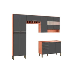 Kit De Cozinha 4Pçs Napoli Prime (2 Armários + 1 Balcão + 1 Paneleiro) C4p01 Castanho/chumbo
