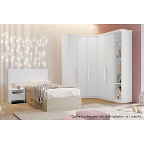 Quarto Modulado Rizon 4 Peças (1 Closet + 2 Guarda Roupas + 1 Complemento) Qc209 Branco