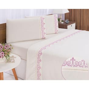 Jogo lençol Atenas quarto casal Queen bordado 4 peças 2fronha