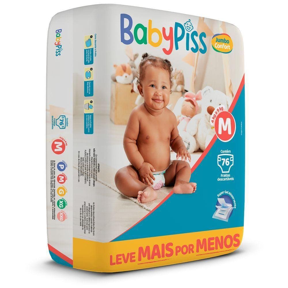 Fralda Infantil Descartável Jumbo Confort Babypiss M - 76un