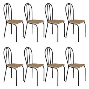 Kit 8 Cadeiras de Cozinha Texas Estampado Rattan Pés de Ferro Cromo Preto - Pallazio