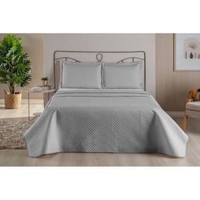 Colcha Cobre Leito Casal Queen 3 pç Dubai Liso Matelado Cinza