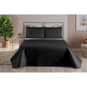 Colcha Cobre Leito Casal 3 pç Dubai Liso Matelado Preto