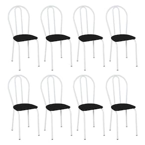 Kit 6 Cadeiras de Cozinha Texas Liso Preto Pés de Ferro Branco - Pallazio