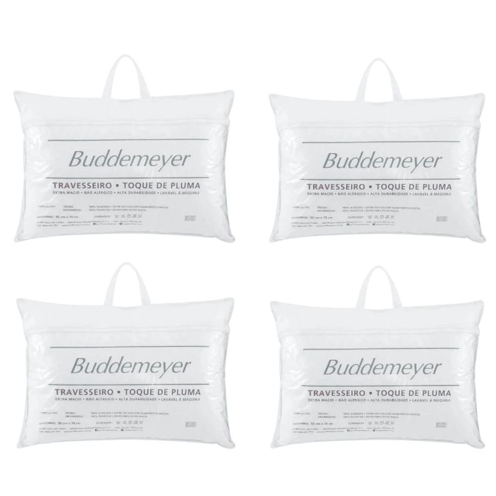Kit 4 Travesseiros Toque De Pluma 50x70cm Algodão Buddemeyer