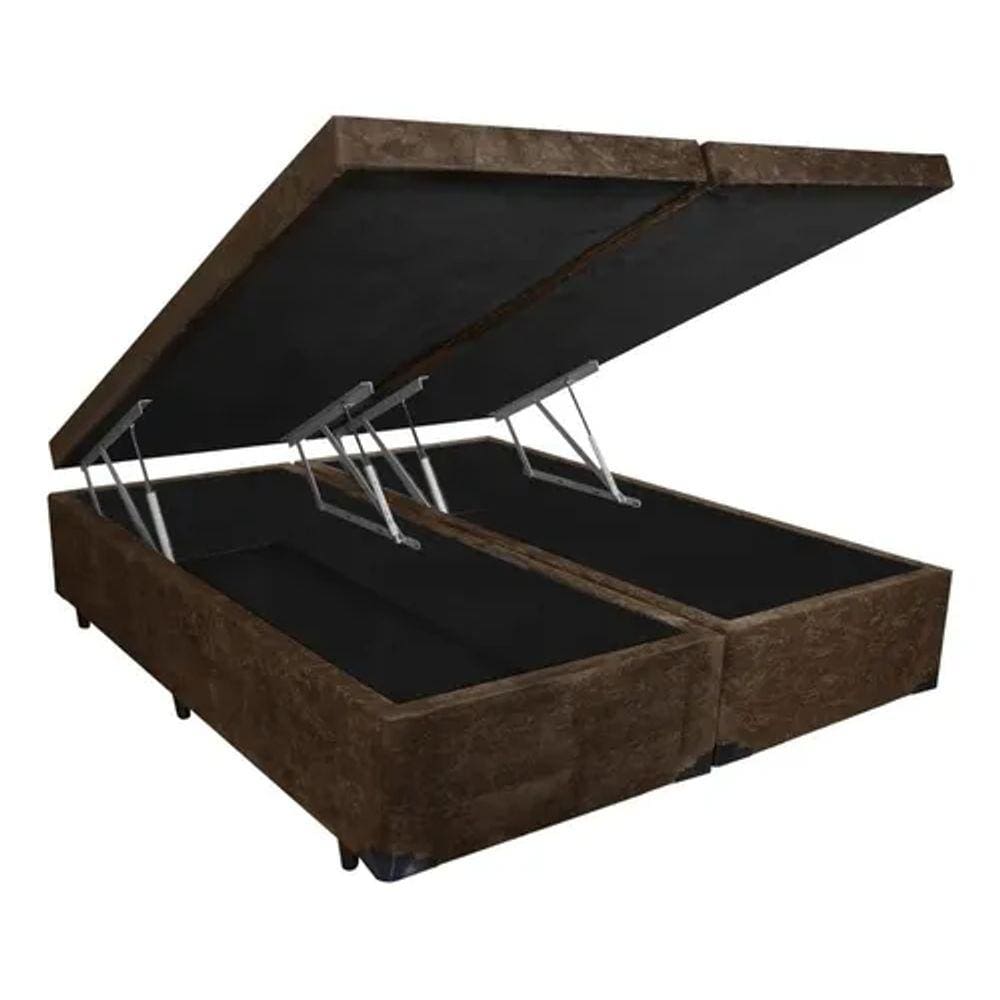 Cama Box Baú King Bipartido Suede Marrom Com Pistão A Gás