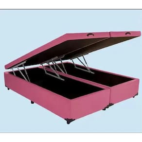 Cama Box Baú King Bipartido Suede Rosé Com Pistão A Gás