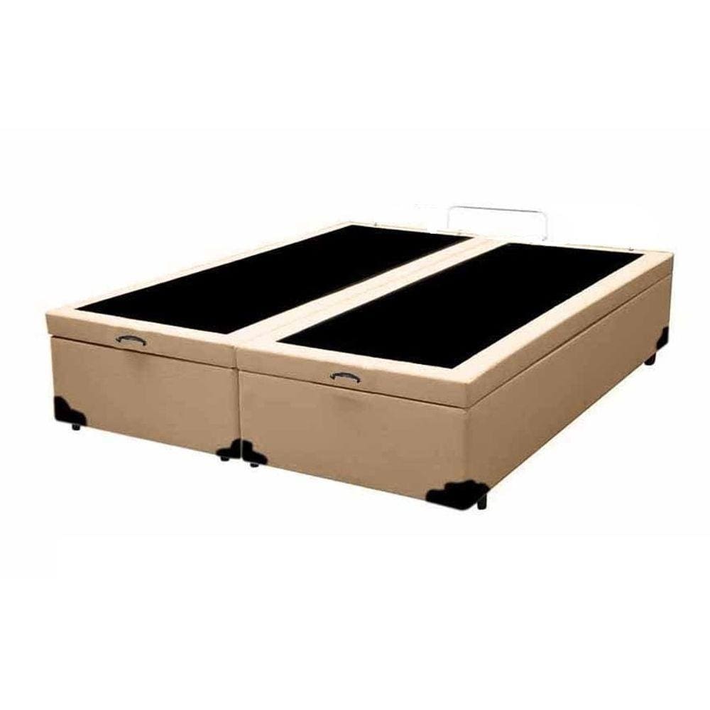Cama Box Baú Queen Bipartido Sintético Bege Com Pistão A Gás
