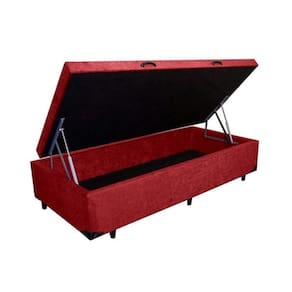 Cama Box Baú Solteirao King Suede Vermelho com 203x96x44cm