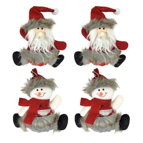 Kit 4 Bonecos Pelúcia Pendente Papai Noel e Boneco de Neve Cinza e Vinho 16cm - Master Christmas