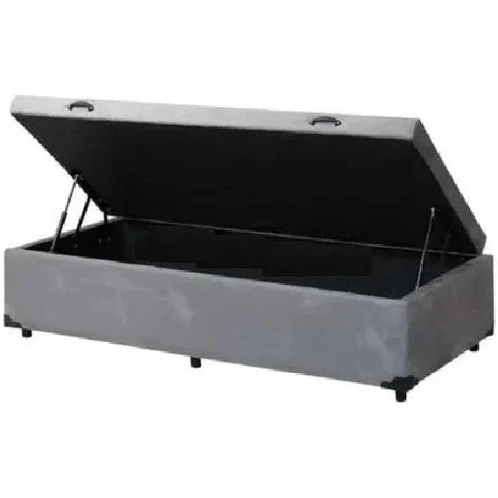 Cama Box Baú Solteirao King Suede Cinza com 203x96x44cm