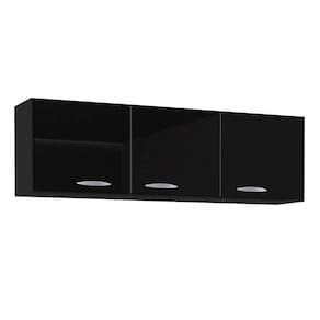 Armário Aéreo de Cozinha 120cm 3 Portas Classic P11 Preto - Mpozenato