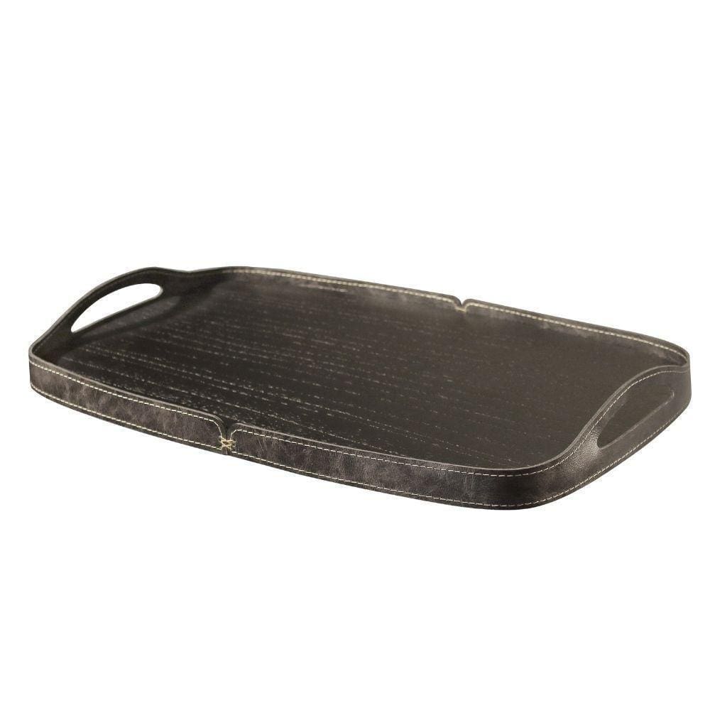 Bandeja Vale Decorativa ébano Couro Preto