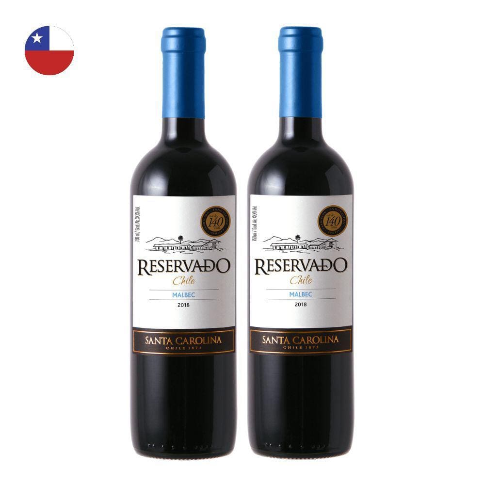 Kit 2 Vinhos Santa Carolina Reservado Malbec Tinto Chile 750ml