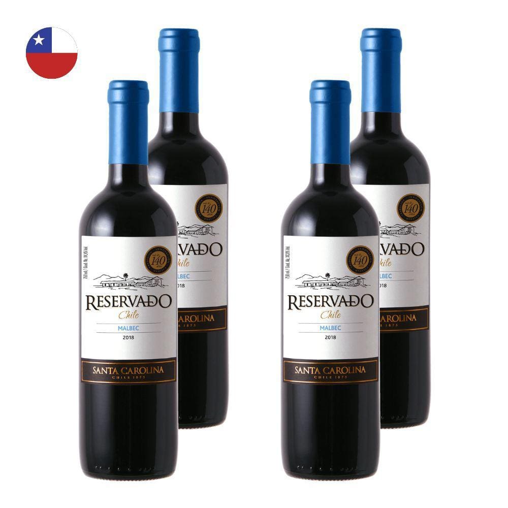 Kit 4 Vinhos Santa Carolina Reservado Malbec Tinto Chile 750ml