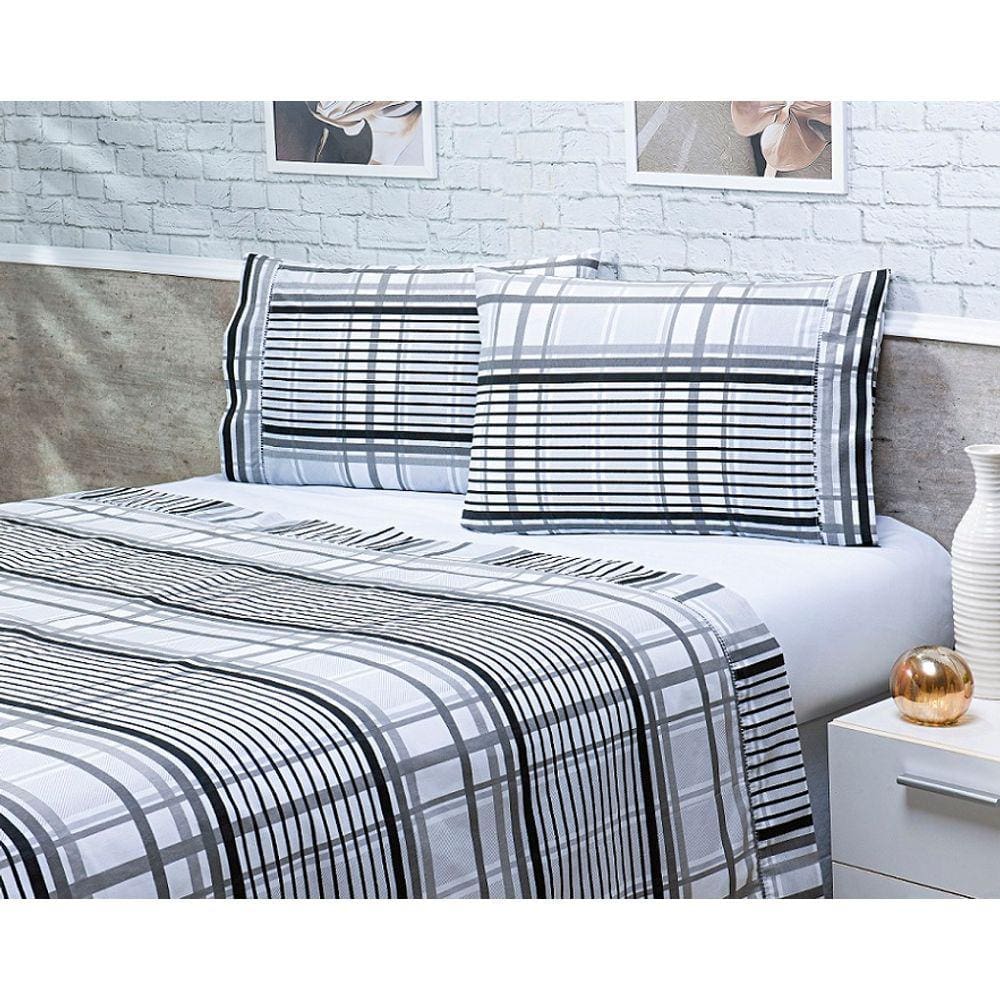 Jogo Lençol 4 Peças Queen 1,98mx1,58mx40cm 100% Algodão 200 Fios Ponto Palito Branco Listrado