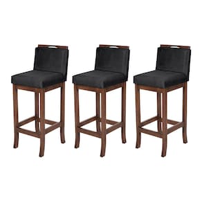 Kit 3 Banquetas Alta para Balcão Turim Madeira Capuccino Suede Preto CCS