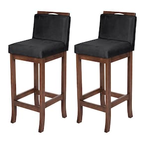 Kit 2 Banquetas Alta com Encosto Turim Madeira Capuccino Suede Preto CCS