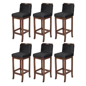 Kit 6 Banquetas Média para Cozinha Americana Turim Madeira Capuccino Suede Preto CCS