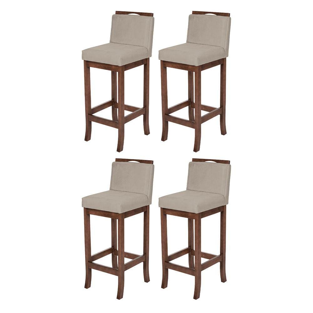 Kit 4 Banquetas Média em Madeira Capuccino Turim Suede Bege CCS