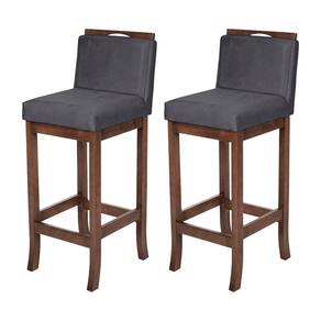 Kit 2 Banquetas Média para Bancada Turim Madeira Capuccino Suede Cinza CCS