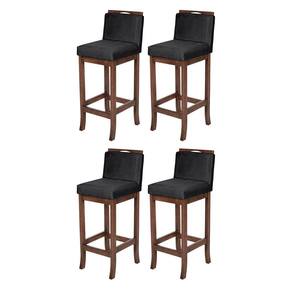 Kit 4 Banquetas Média em Madeira Capuccino Turim Suede Preto CCS