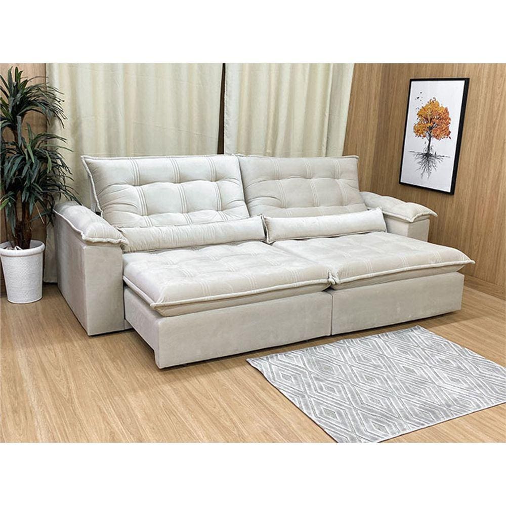 Sofá Retrátil Reclinável 2,50 m Bege 334 Maricá