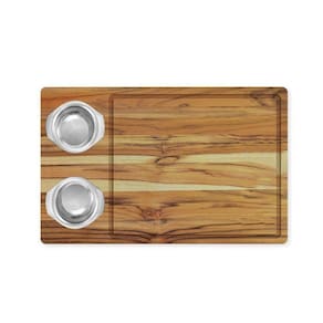 Tábua De Madeira Teca Para Churrasco Com 2 Potes Inox - Stolf
