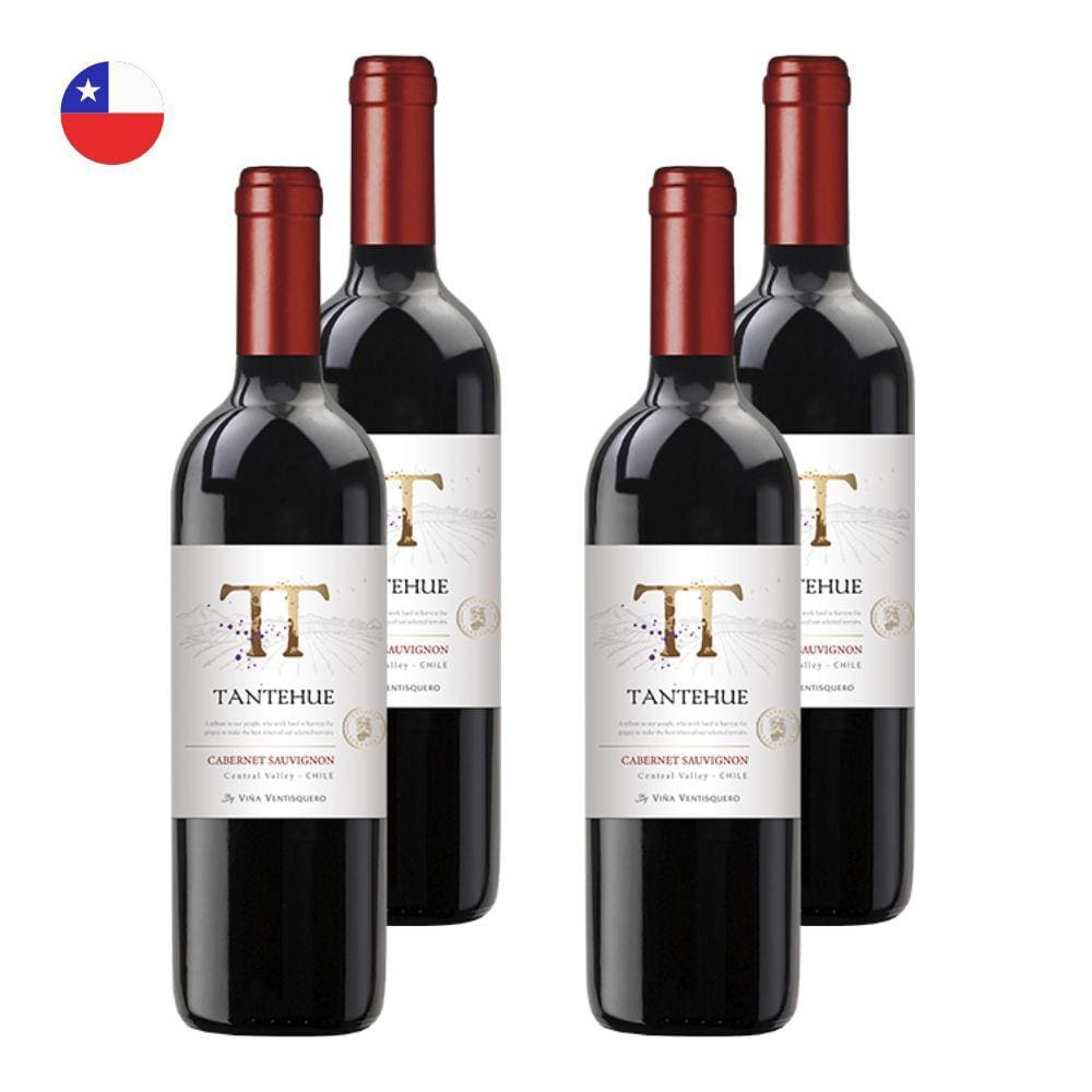 Kit 4 Vinhos Tantehue Cabernet Sauvignon Tinto Chile 750ml