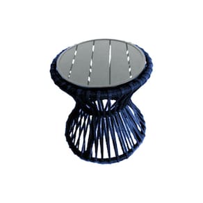 Mesa de Centro Sol em Corda Náutica e Base em Alumínio Cinza 50cm Azul Marinho