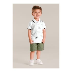 Conjunto Infantil Masculino Manga Curta Polo Dinossauro Brandili Ref:25748 1/3