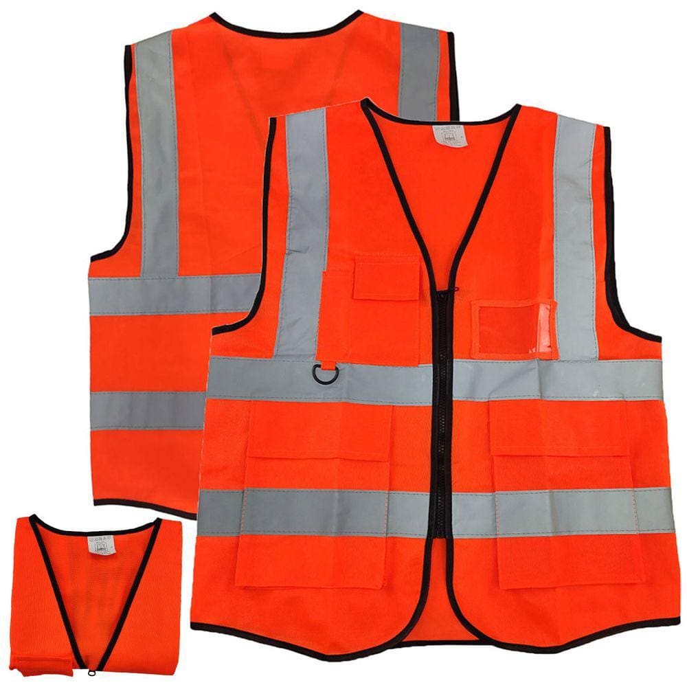 Colete Faixa Refletiva Sinalizador Blusao Fluorescente Obra EPI Construçao Transito Engarrafamento Resistente Multiuso Porta Cracha Caneta