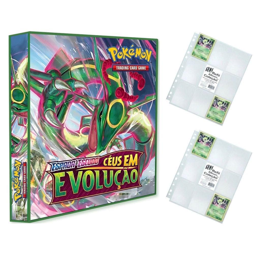 Álbum Pasta Fichário Pokemon com 20 Folhas YES Espada e Escudo Céus Evolução Capa Dura Reforçado