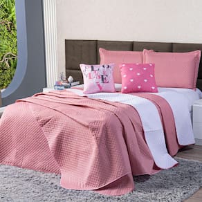 Kit Cobre Leito Love Rosê/Branco Dupla Face c/ Almofadas Casal Padrão 05 Peças