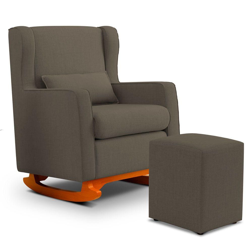 Poltrona de Amamentação e Descanso Zoe com Base Balanço e Puff Linho Cacau - Desk Design