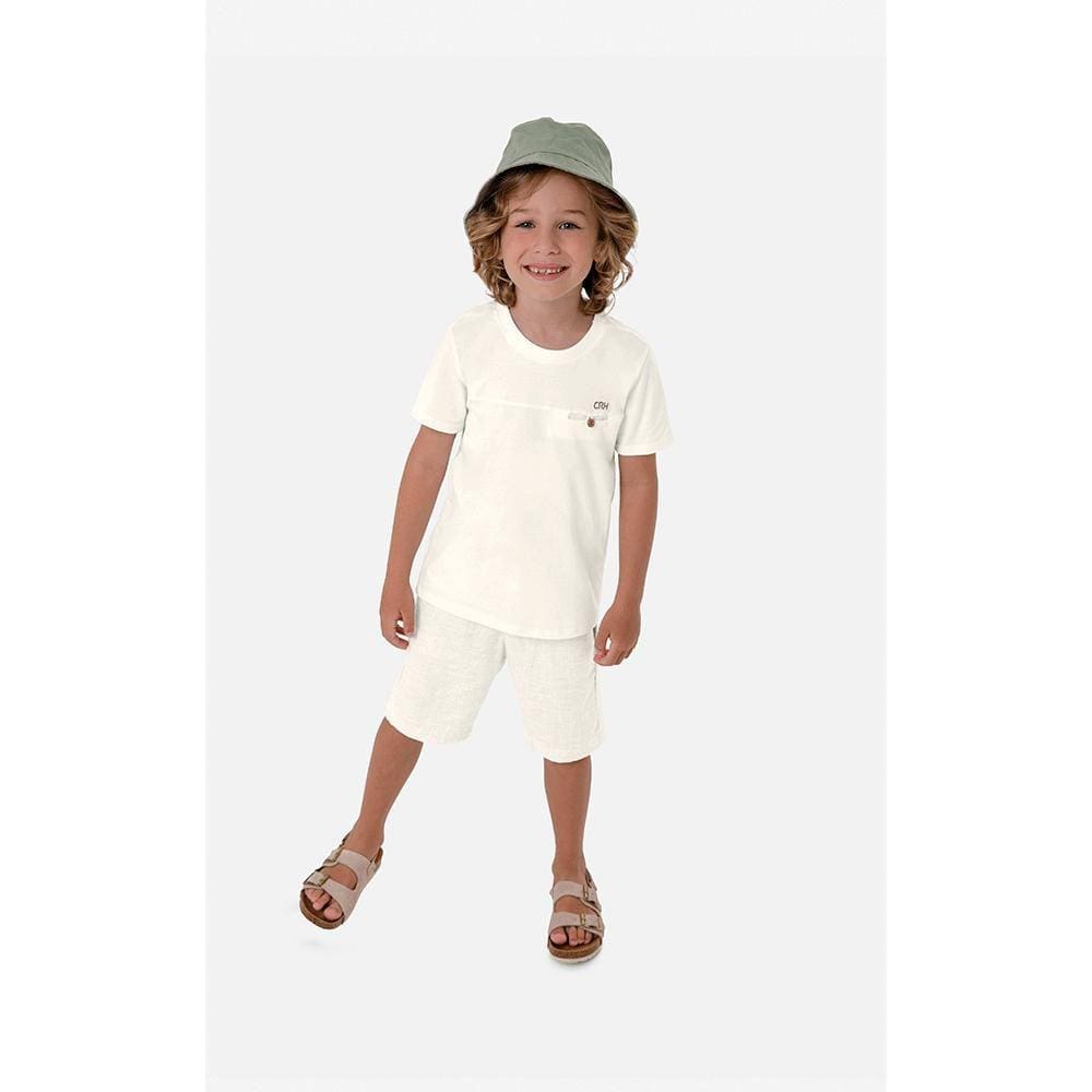 Conjunto Infantil Masculino Blusa Manga Curta E Bermuda Linho Carinhoso Ref:1000109023 10/16