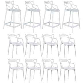 Kit 8 cadeiras + 4 banquetas médias Masters Allegra