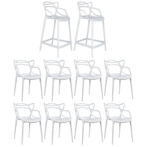 Kit 8 cadeiras + 2 banquetas médias Masters Allegra