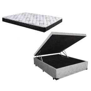 Cama Box Baú Casal Conforto Sintético Cinza + Colchão Casal Conforto Espuma D33 Com EPS 28x138x188